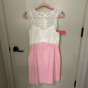 NWT Lilly Pulitzer White Eyelet & Pink Seersucker Dress